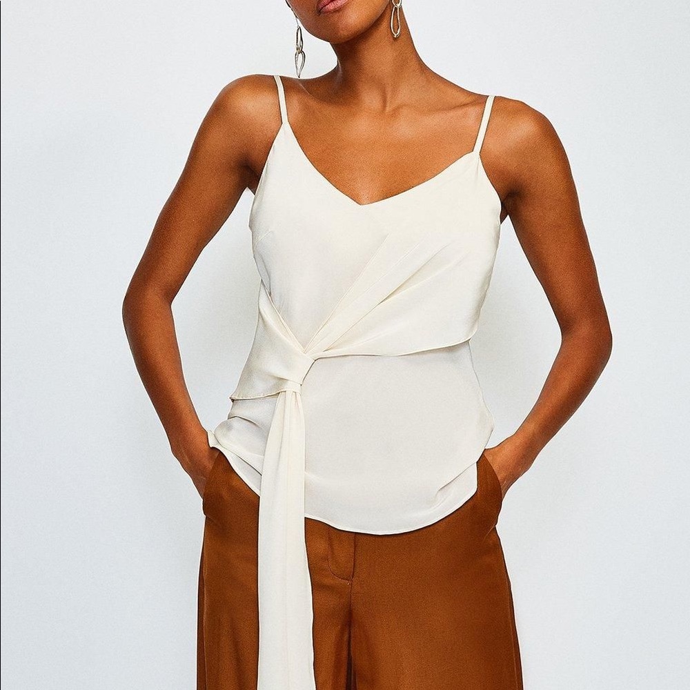 Ivory 100% Silk Tie Front Cami NWT